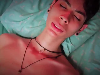 Hot Emaciated Twink Jerking His Big Cock And Playing Here His Precum And Cum